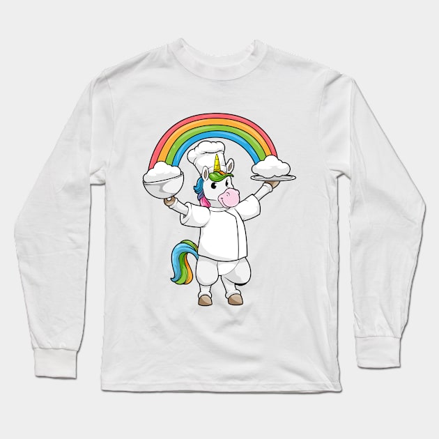 Unicorn as a cook with a serving plate Long Sleeve T-Shirt by Markus Schnabel